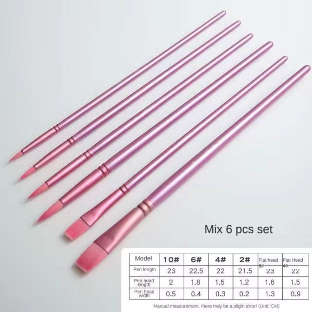 4/6 Pcs Pointed Round Flat Head Hand Drawn Watercolor Nylon Painting Material Watercolor Brush