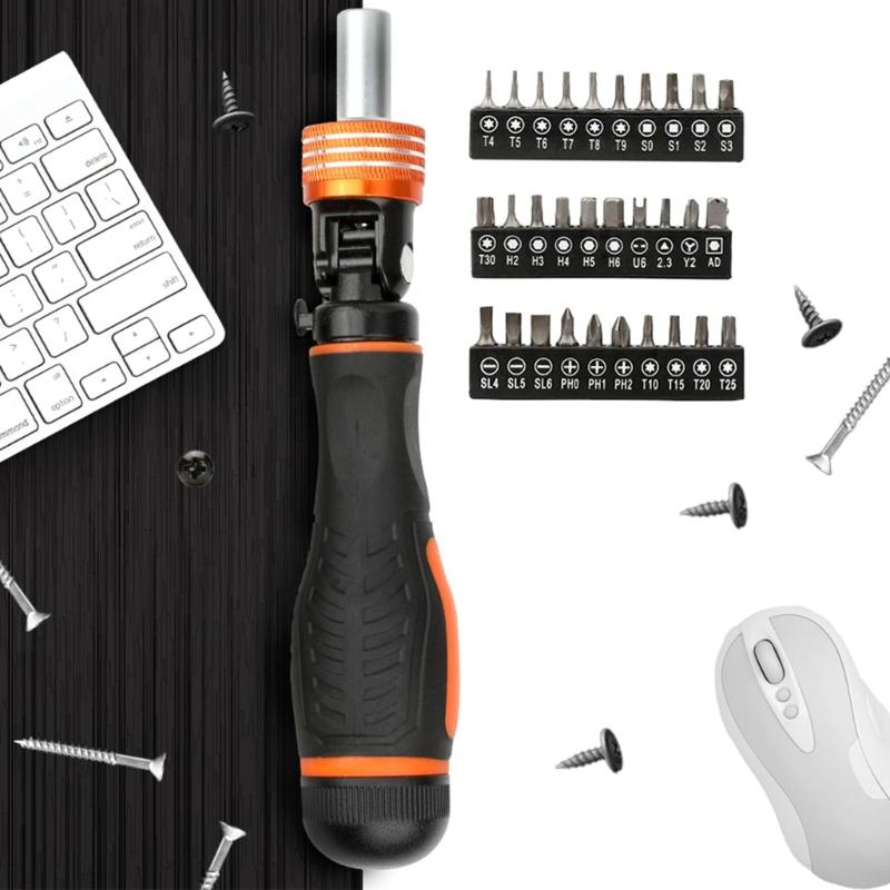 40pcs Versatile Magnetic Ratchet Screwdriver Set Compact Stubby Screwdriver with Bits Adjustable Rotations Screwdriver