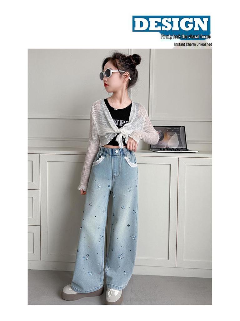 Girls' Wide-Leg Jeans - Summer/Autumn 2025 Style for Big Kids & Middle Schoolers