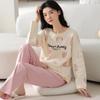 Women's Pure Cotton Long Sleeve Pajamas with Built-in Bra Pads - Cozy for Autumn/Winter, Casual Home Wear, and Suitable for Outdoors.