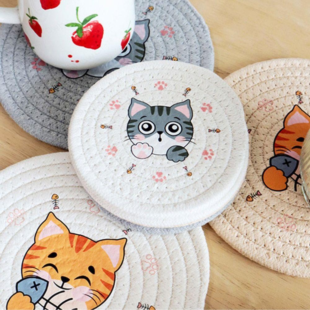 Non-Slip Coaster Anti-scalding Cup Mat Cute Woven Cotton Placemat  Table Decoration