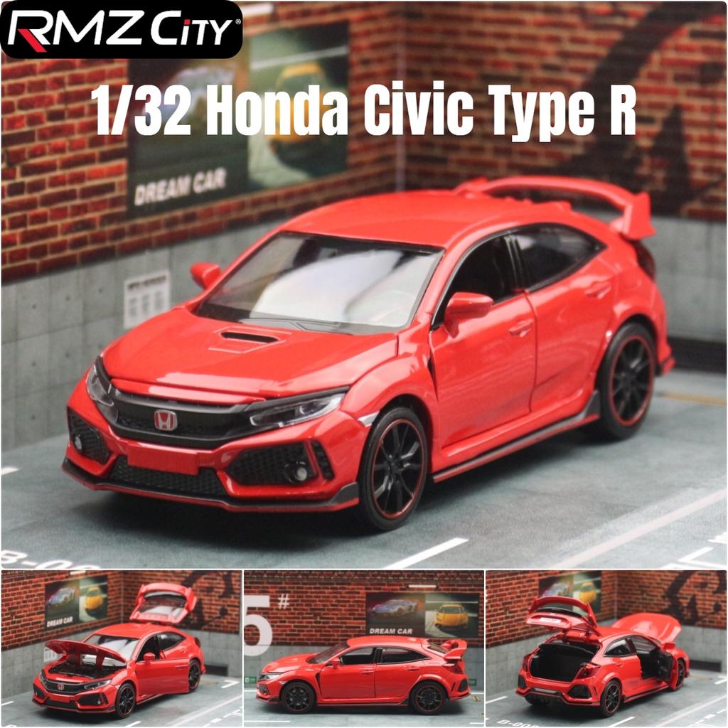 QLN2 1/32 Honda Civic Type R Toy Car For Children Diecast Miniature Model Pull Back Doors Openable Sound Light Collection Gift Boys