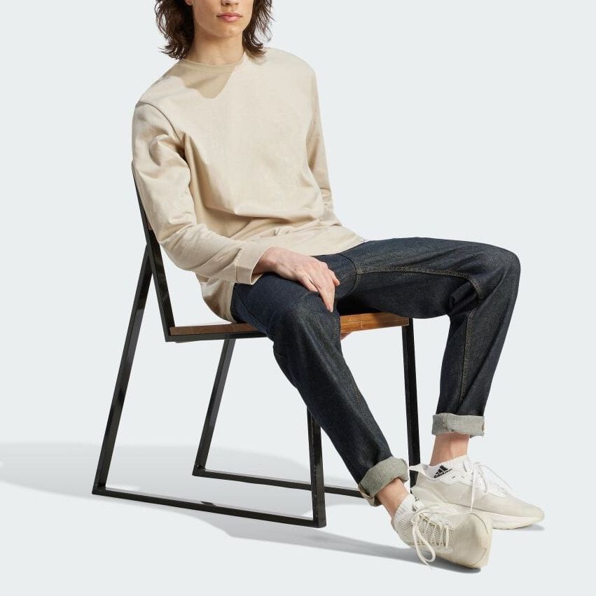 Adidas Solid Color Crew Neck Long Sleeve T-Shirt Men Tops Miracle-Beige II3487