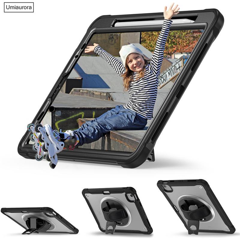 For IPad Air 4 5 10.9 Mini 6 Pro 11 12.9 13 Inch M2 M4 2022 2024 Tablet Case Rotating Hand Strap Stand Shockproof PC Armor Cover