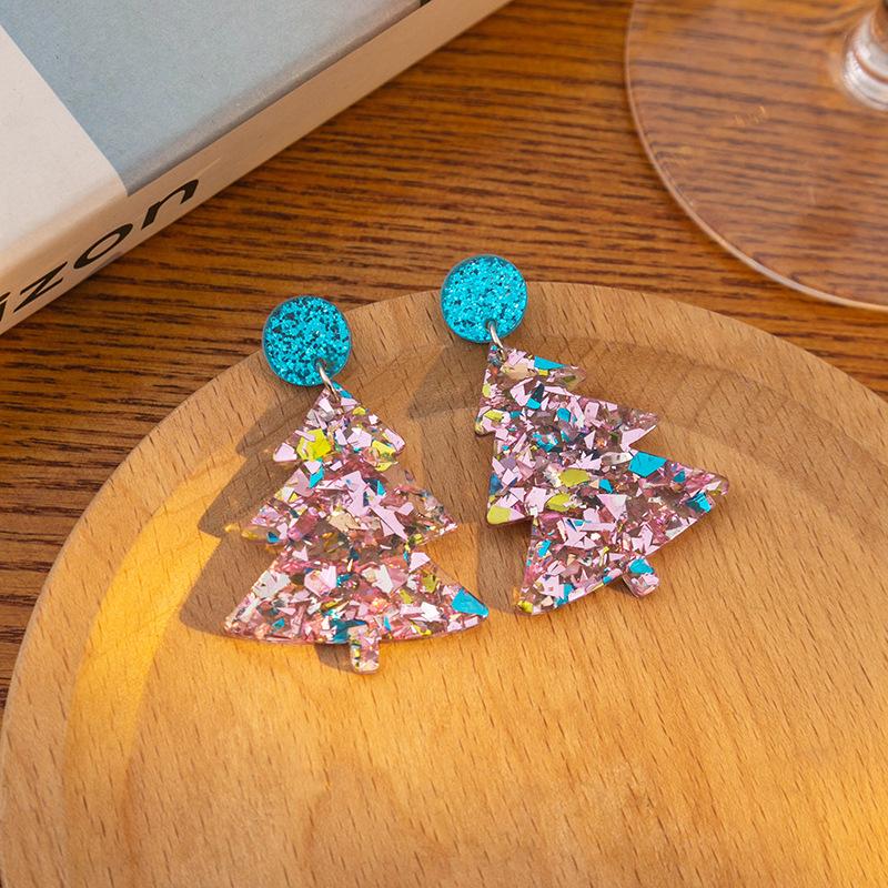 New Acrylic Christmas Tree Earrings, Niche Exaggerated Temperament High-End Colored Pentagram Earrings