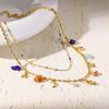 European and American holiday style stainless steel colored natural stone double-layer stacked necklace female seahorse starfish fringed pendant