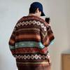 Men Autumn Sweater Geometric Print Colorful Long Sleeves Round Neck Loose Warm Thick O Neck Elastic Spring Sweater for Daily Wear