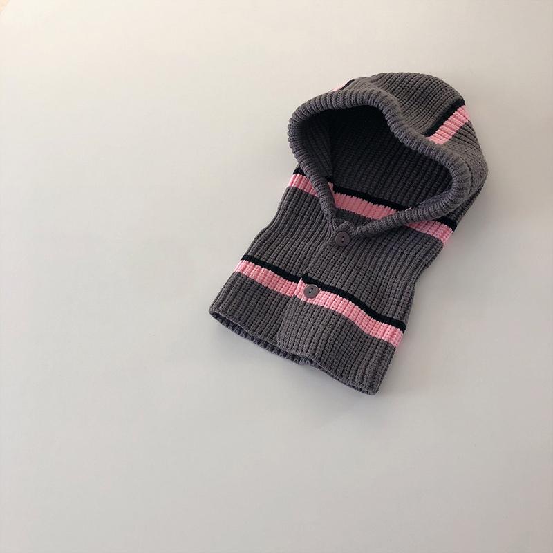 Winter Kids Scarf One-Piece Hat Fashion Striped Knit Ear Protection Hats Children Balaclava Headgear  Baby Hooded Beanie