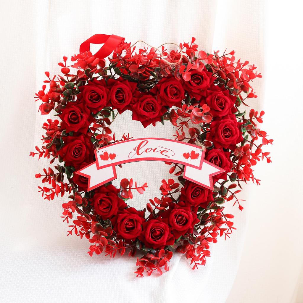Valentine's Day & Mother's Day Red Rose Heart Wreath for Weddings & Home Decor