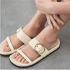 Moda odkryte palce casualowe damskie buty letnie designerska marka metalowa klamra dekoracja skóra pu białe 2024 plażowe płaskie sandały dla pani