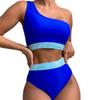 Women's Swimsuit Colorblock One Shoulder High Waist Sexy Bikini Set Brazilian Beachwear Bathing Suits