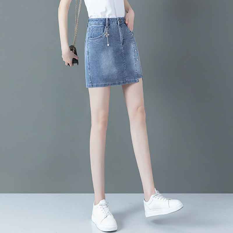 Summer New Slim High Wait Denim Short Skirt Women Washed Korean Fashion Simple Pocket Zipper Straight Shorts