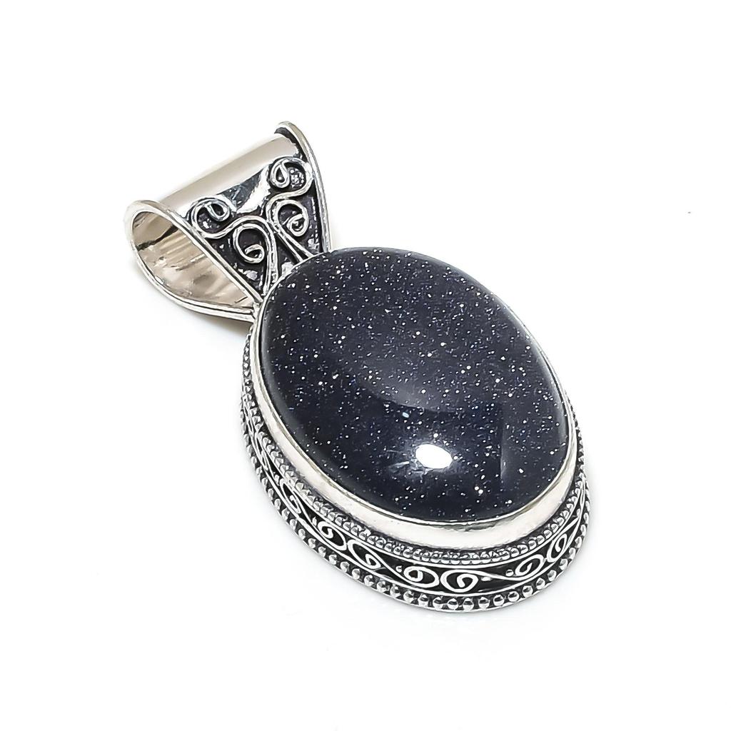 Natürlicher Blauer Sonnenstein Edelstein Silberanhänger in 925 Sterling Silber - Handgefertigtes Ovales Design, Alltagsschmuck Geschenk für Sie
