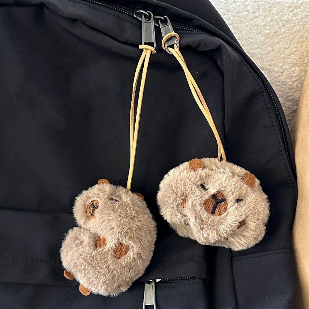 Animal Shape Capybara Key Chain Furry Plush Pendants Name Sticker Car Pendant  Unisex