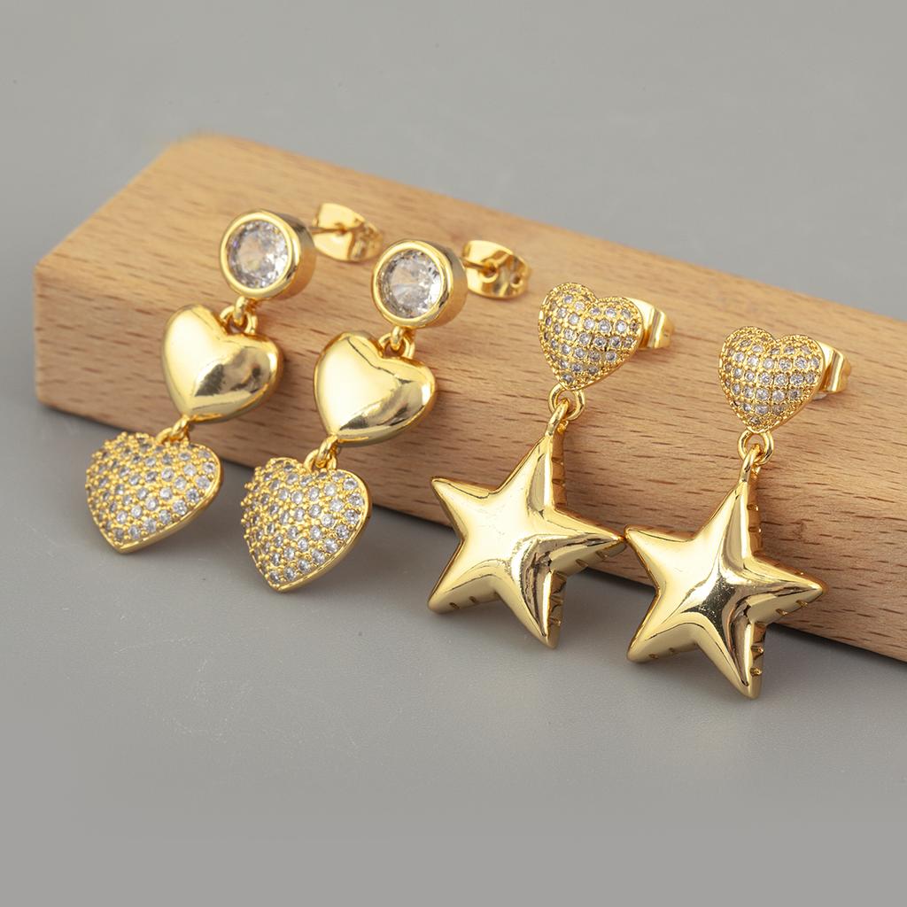 Nidin New Arrival Heart/Star Shape Cubic Zirconia Drop Earrings For Women Female OL Style Fashion Ear Jewelry Accessories Gifts