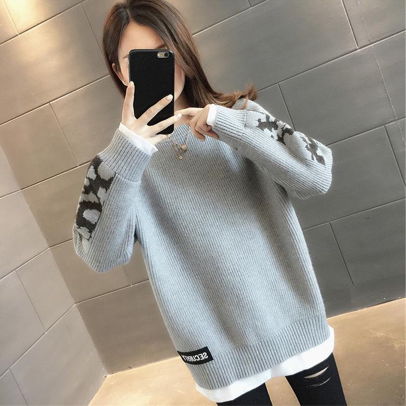 Trendy Autumn & Winter 2024 Faux Two-Piece Women's Sweater - Cozy, Thick, and Stylish Layering Essential