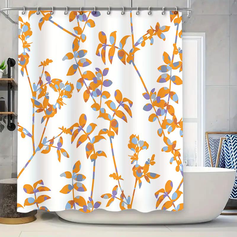 

Bright Floral Shower Curtain With Orange Leaves Modern Bathroom Decor In Blue Purple Colors For Home Use 90x180cm