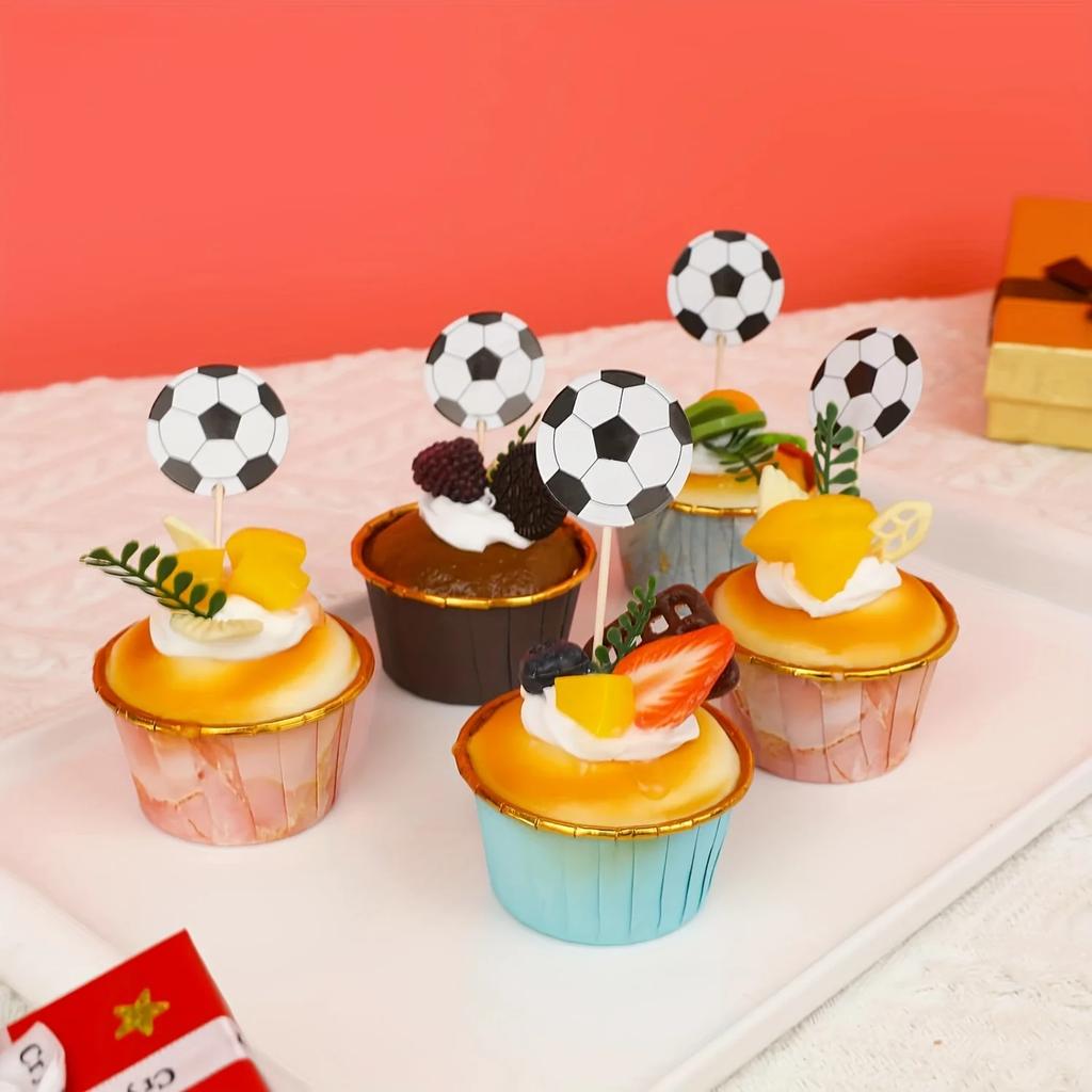 24pcs/set Soccer Ball Cupcake Toppers - Sports Theme Party Decorations for Baby Showers, Weddings & Birthdays