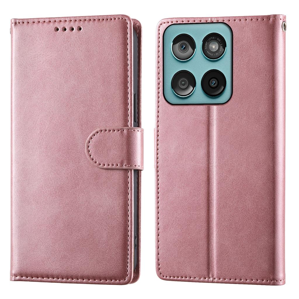 For Motorola Edge 60 Fusion 5G Case Stand Wallet Calf Texture PU Leather Flip Phone Cover with Wrist Strap
