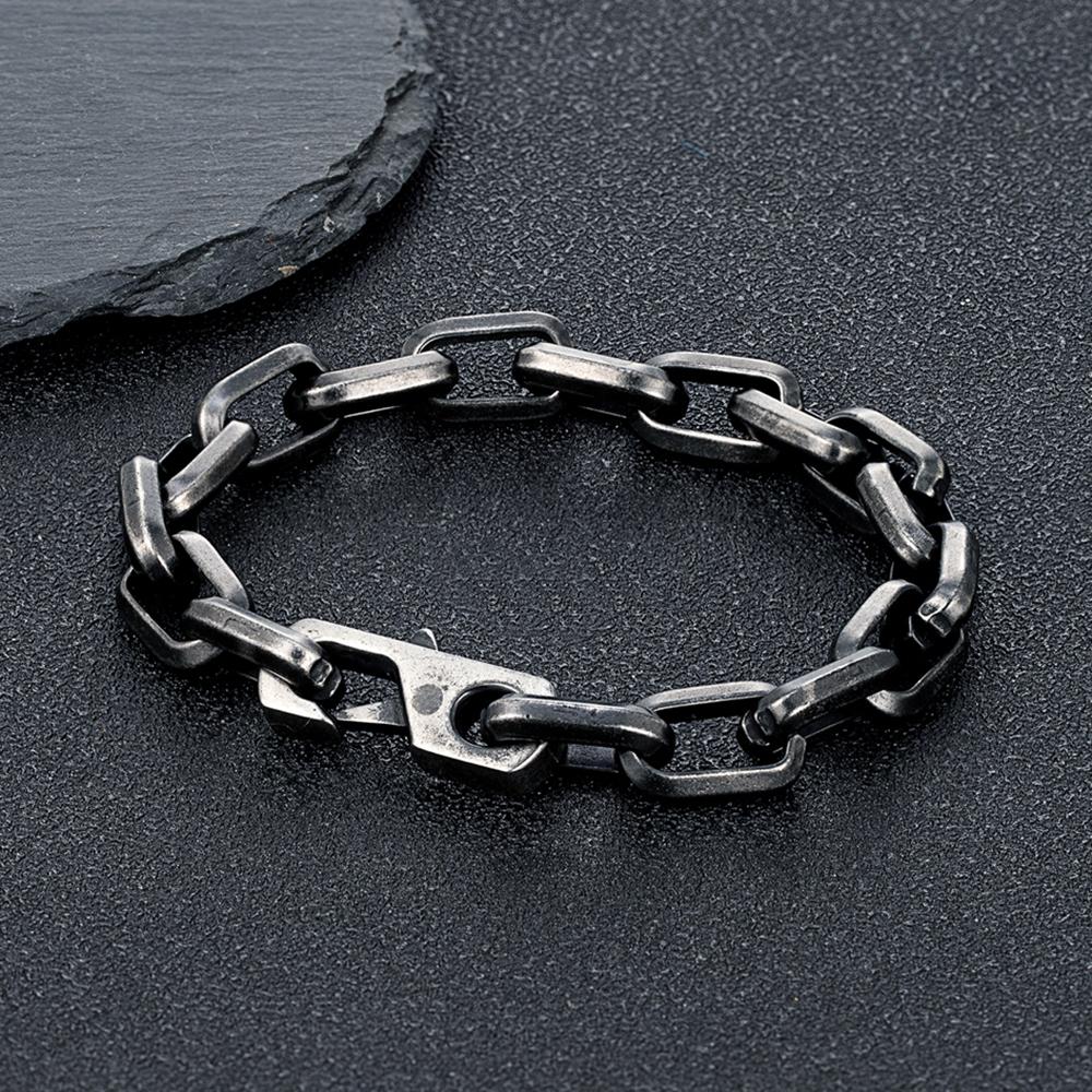 Never Fade Stainless Steel Rectangle Chain Bracelet Men Women Vintage Locomotive Motorcycle Bracelets Black Gold Color Jewelry