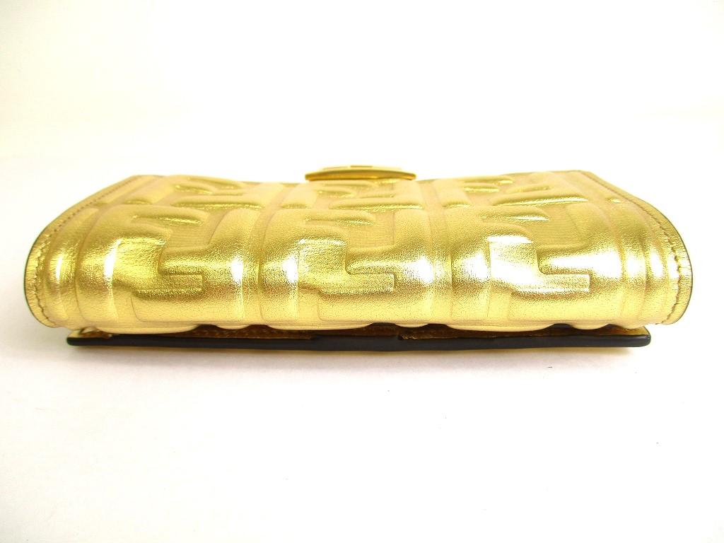 Authentic FENDI Zucca Gold Leather Bifold Wallet Conpact Wallet #9708  Refurbished
