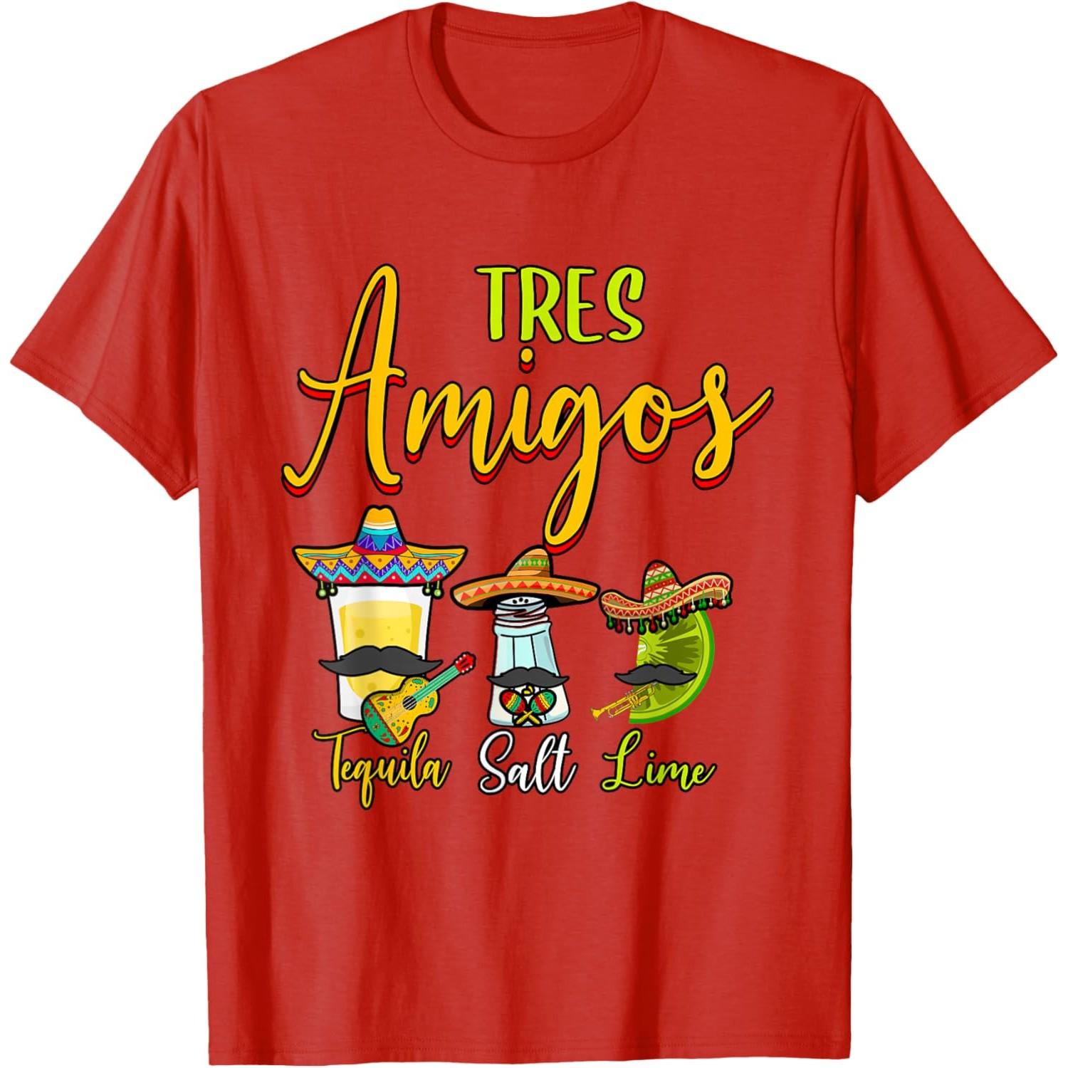 Tequila Salt Lime Tres Amigos Cinco De Mayo Graphic T-Shirt Casual Cotton Tee S