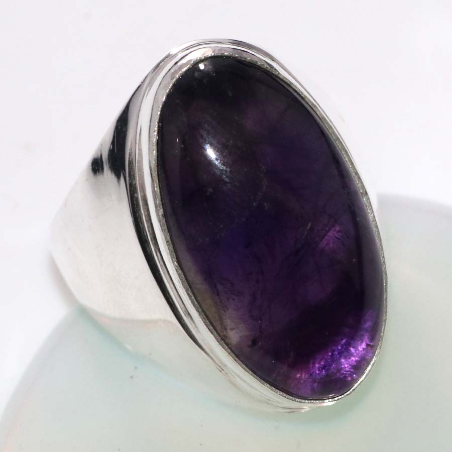 Man'S Natural Amethyst Fine Finish 925 Silver Plated Ring US 10 Trendy d5w21