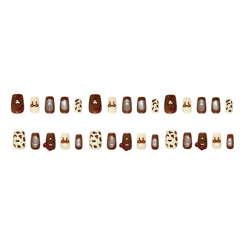MY099 Cat Eye Cartoon Caramel Bow Fake Nails 30pcs Fashion Accessory for Women Girls