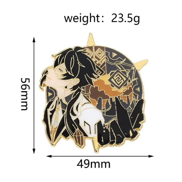 Game Genshin Impact Xiao Hu Tao Ganyu Morax Zhongli Barbatos Venti Cosplay Brooch Pin Badge Metal Prop Decorate