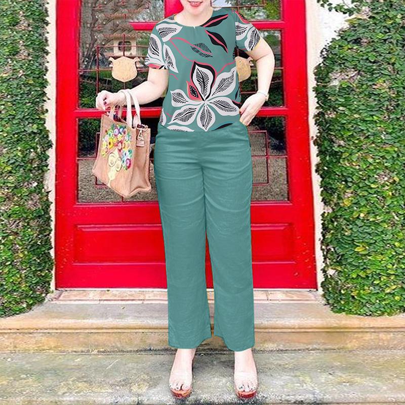 

ZANZEA Женские винтажные комплекты-двойки с боковыми карманами, пуговицами, цветочными принтами, с круглым вырезом 5XL зелёный