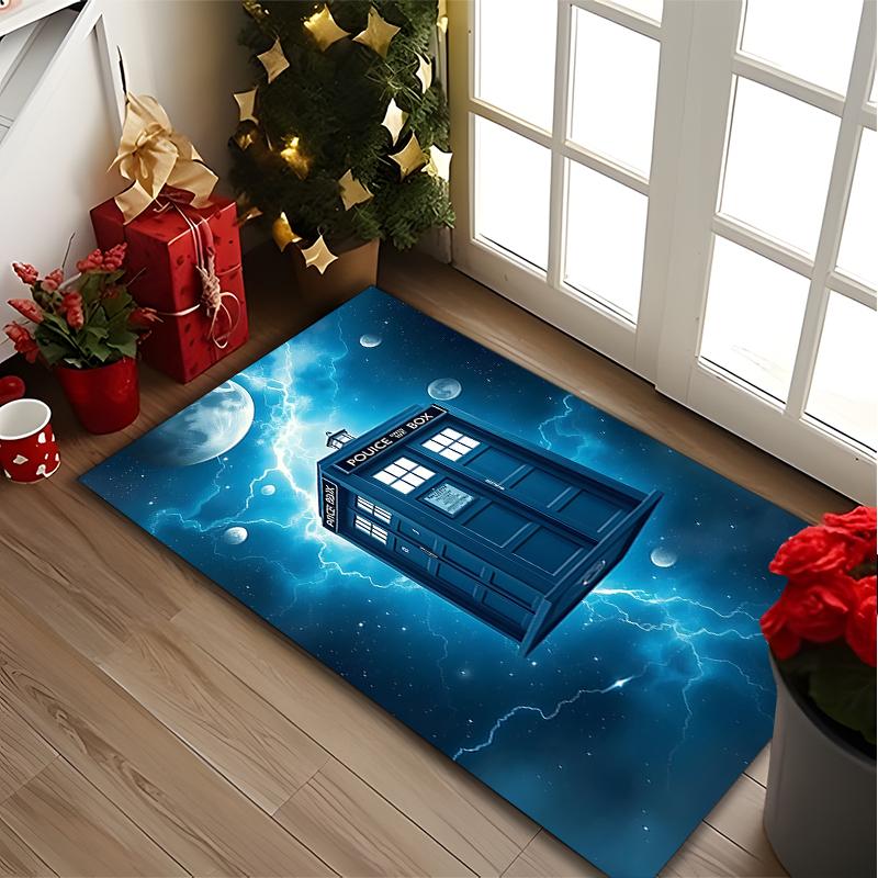 Blue Police Box Art Print Area Rug, Multi-functional Office Chair Sofa Carpet, Easy Clean Carpet for Home and Living Spaces