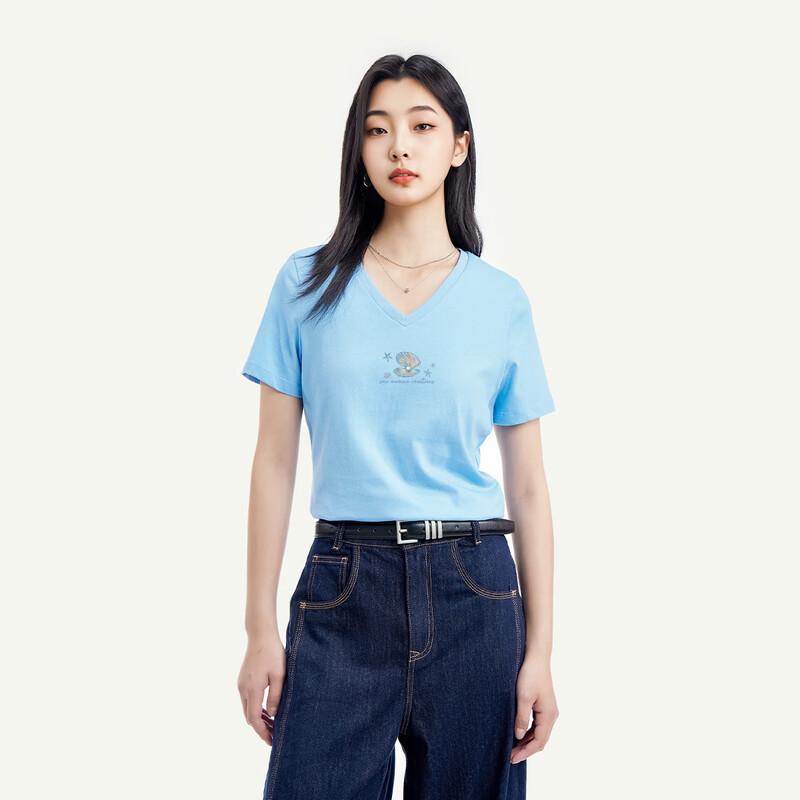 FivePlus Sweet V-Neck Pearl Pattern Short-Sleeve T-Shirt