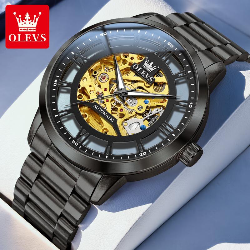

Men Automatic Watch Fashion Waterproof Mechanical Watch For Men Top Brand Luminous Original Hollow Luxury Hand Clock чорний