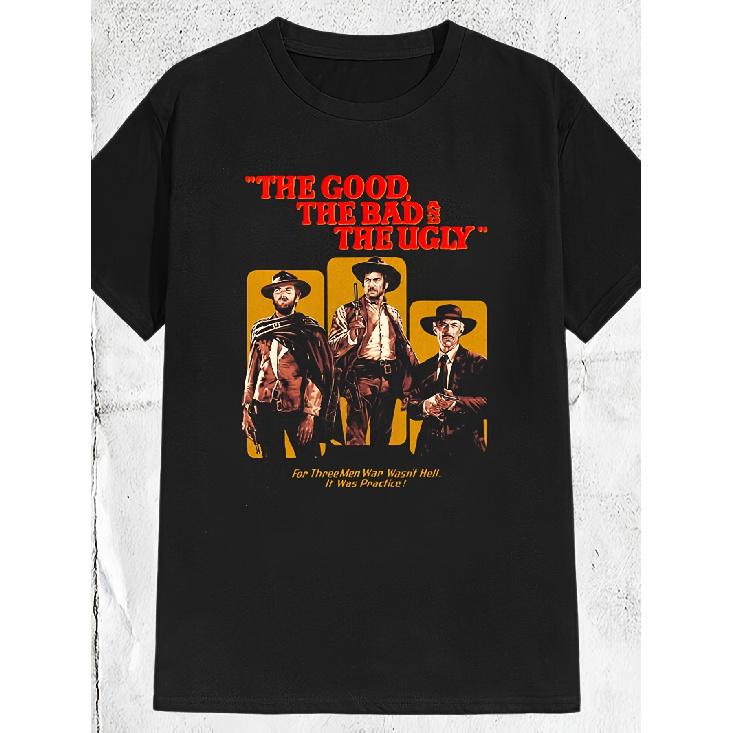 The Good the Bad and the Ugly T-Shirt - Iconic Movie Print Retro Vintage Tee Suitable for - Casual Wear, Machine Washable Round Neck Shirt for