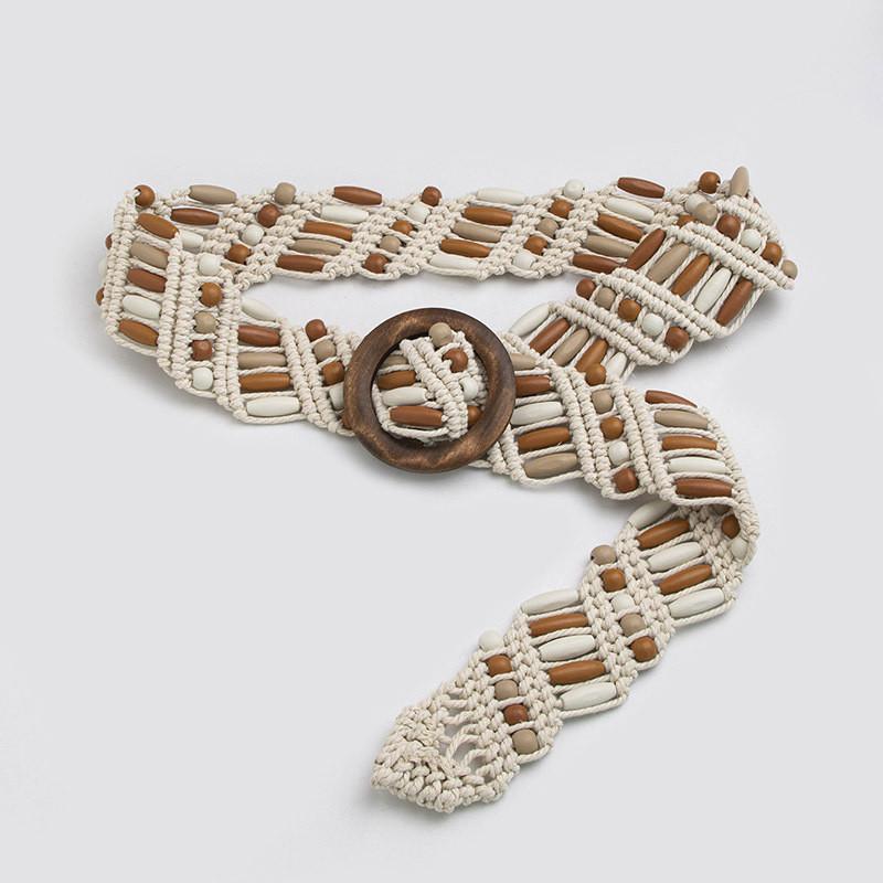 

Bohemian Waist Belt Handwoven Fabric With Wooden Buckle For Festival And Casual Wear A
