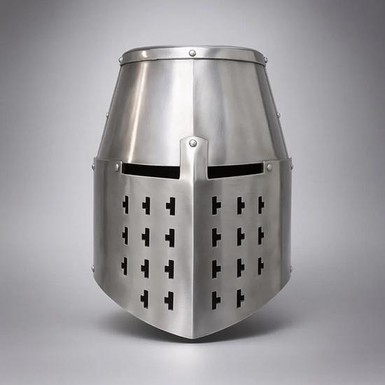 

Ручной работы Средневековый великий шлем XIV века Идеально подходит для ярмарки эпохи Возрождения, косплея, LARP, костюма на Хэллоуин Аутентичная реплика стальных доспехов