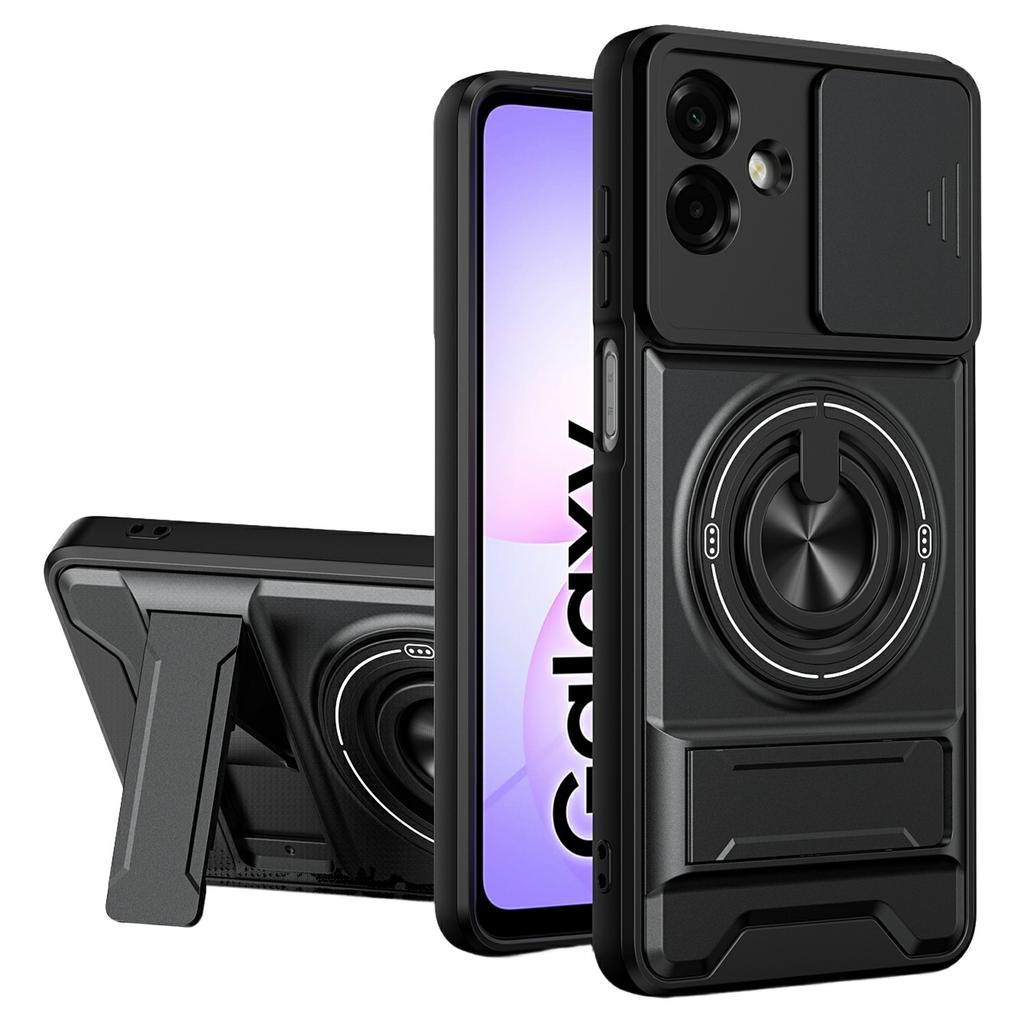 For Samsung Galaxy A07 4G Magnetic Case Ring Holder Foldable Kickstand TPU PC Phone Cover with Camera Lens Slider