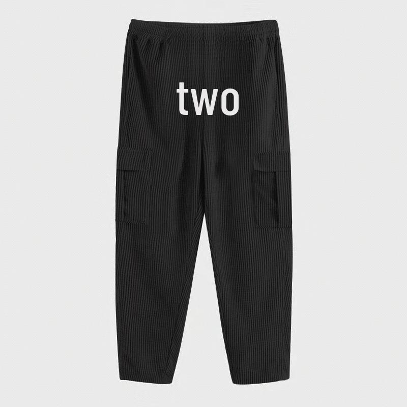 Pánské manšestrové cargo kalhoty s vysokým pasem - Volný střih, Elastický pas, Vícekapslové, Podzimní oblečení