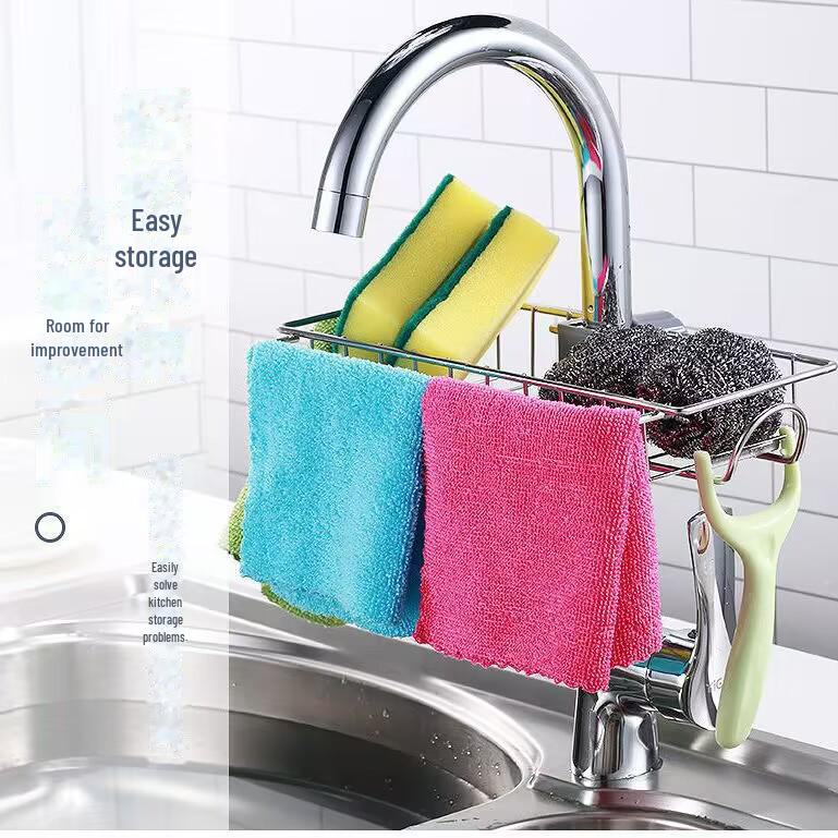 Suport pentru robinet de bucătărie din oțel inoxidabil, pentru burete, spălare vase și depozitare