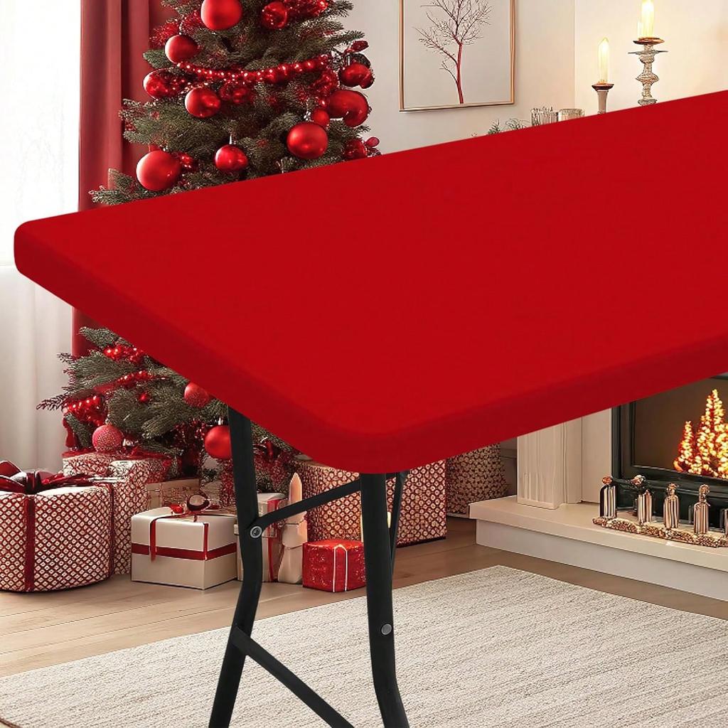 Christmas Decorative Tablecloth, Elastic Fit Tablecloth For 6ft Rectangular Tables, Stretchable And Washable Patio Tablecloth, Suitable For Outdoor