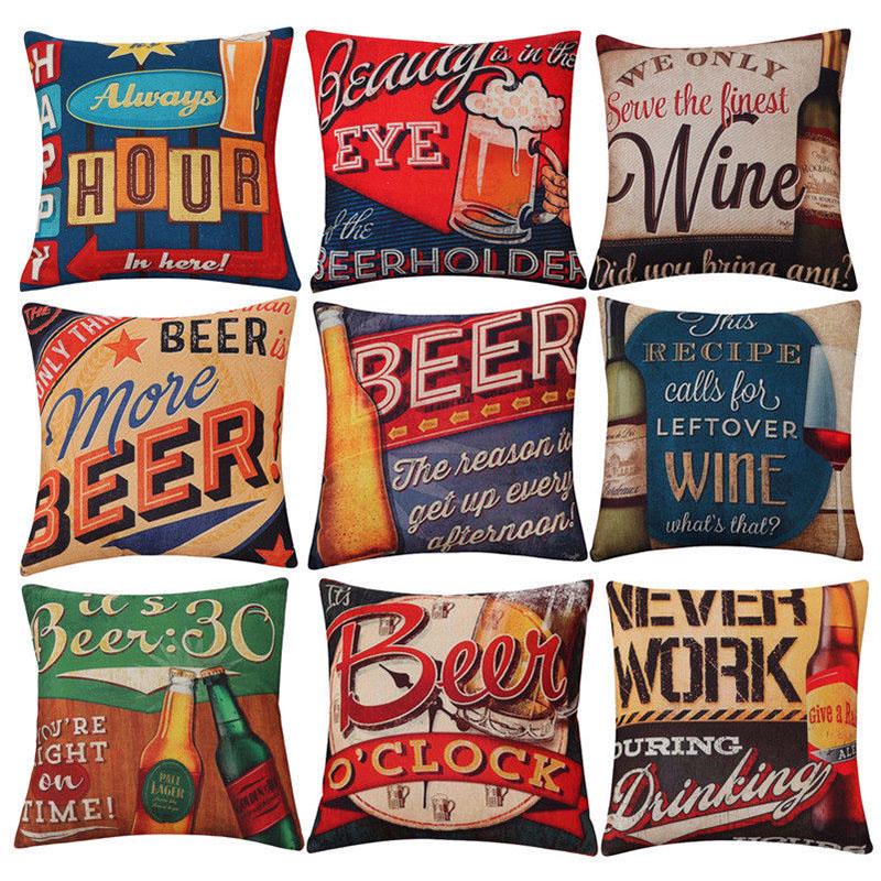Cushion Cover Cotton Linen Vintage Beer Wine Bottle Pillow Case Sofa Throw Cushion Cover Cotton Linen Vintage Beer Wine Bottle Pillow Case Sofa Throw