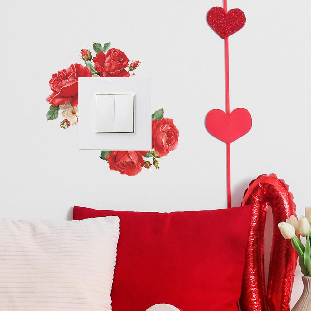 Valentine's Day Romantic Rose Bedroom Dining Room Switch Decoration Beautification Wall Stickers