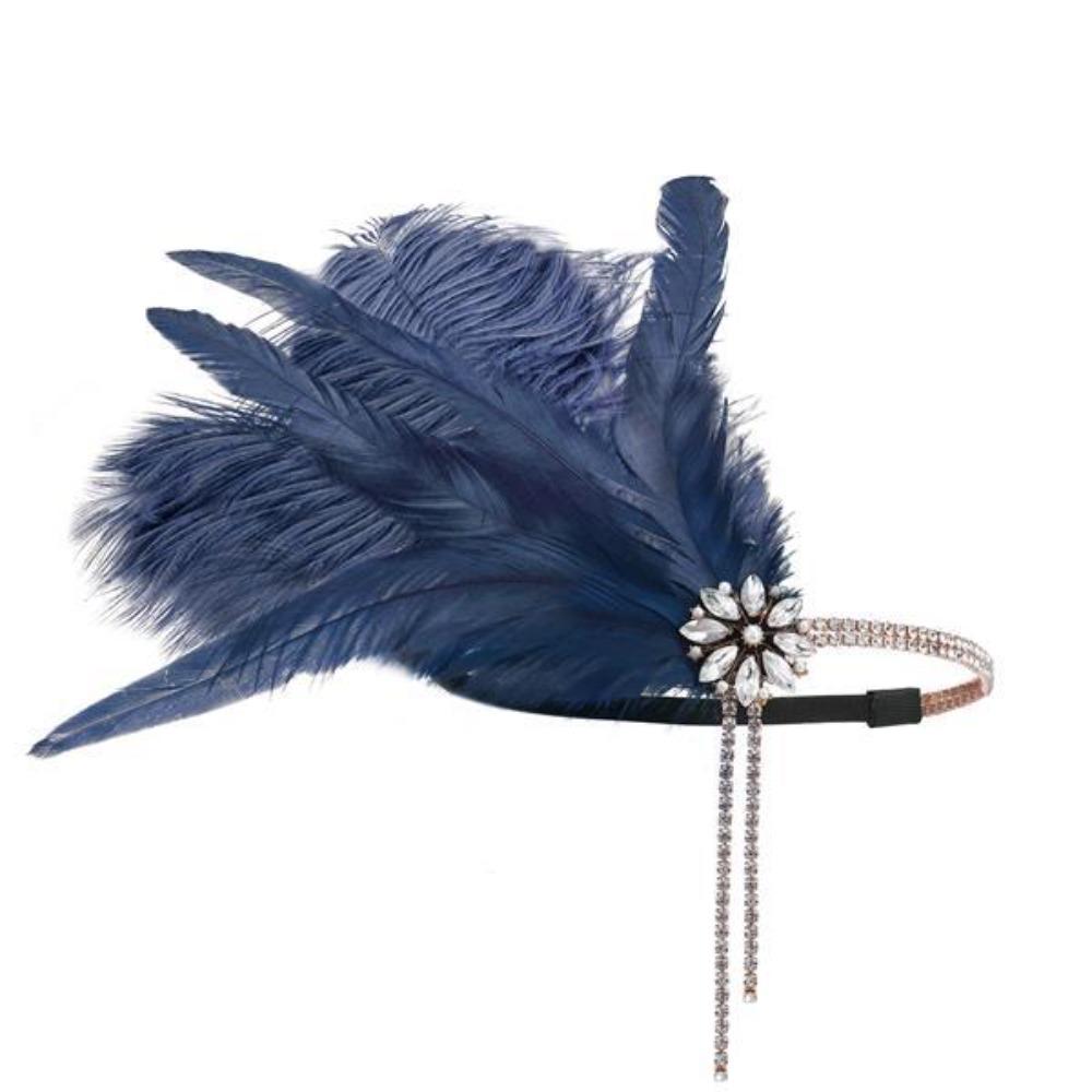 Water Diamond Feather Headwear 1920s Rhinestone Headpiece Chain Feather Hairband  Brides Makeup