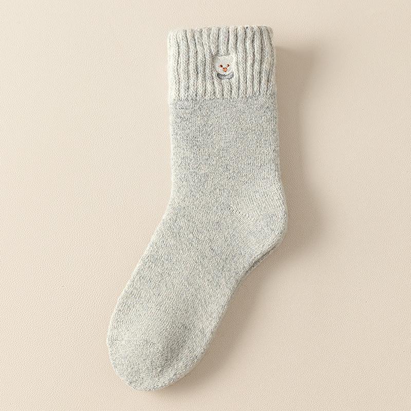 Embroidered Bear Socks Medium Tube Socks Season Warm Wool Socks Piled And Thickened Terry Cute Cartoon Stockings