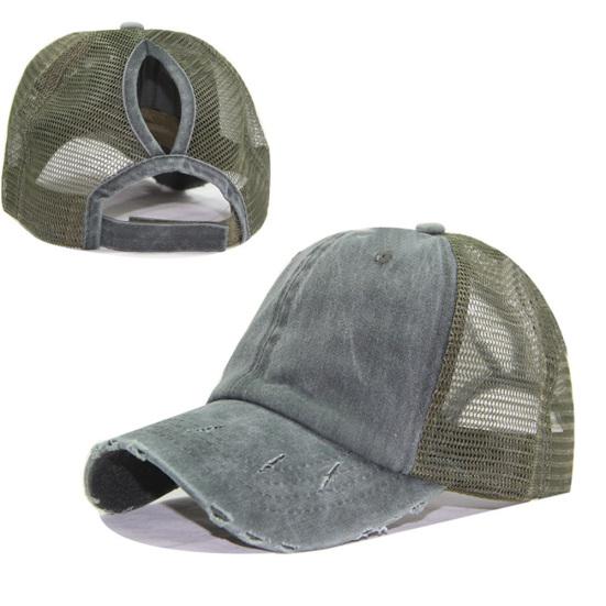 Women Ripped Anti UV Mesh Ponytail Hat Adjustable Breathable Sports Baseball Cap