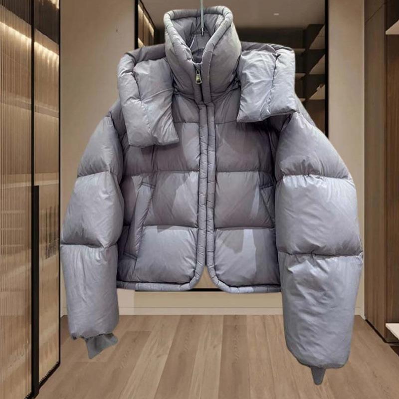 Korean Style Loose Fit Short Length Thick Warm Hooded Cotton Coat For Women