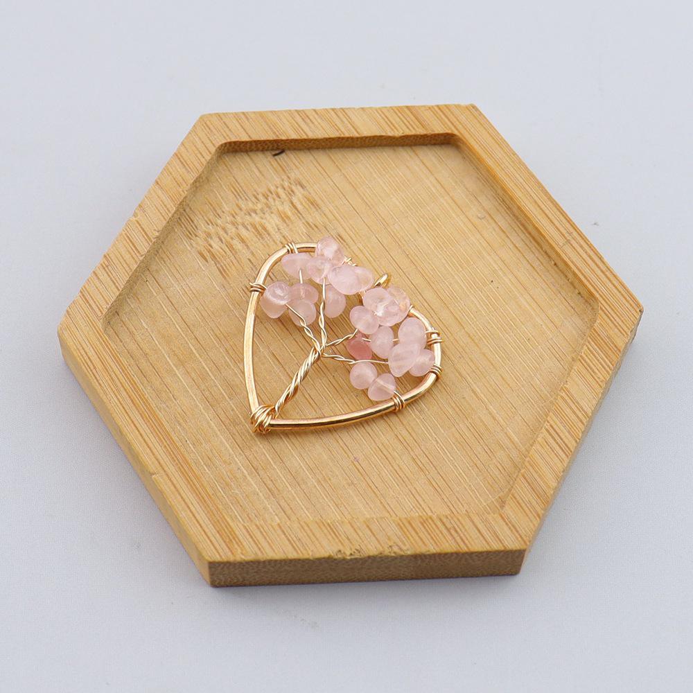 Seven-Color Natural Crystal Tree of Life Heart Pendant Necklace N743
