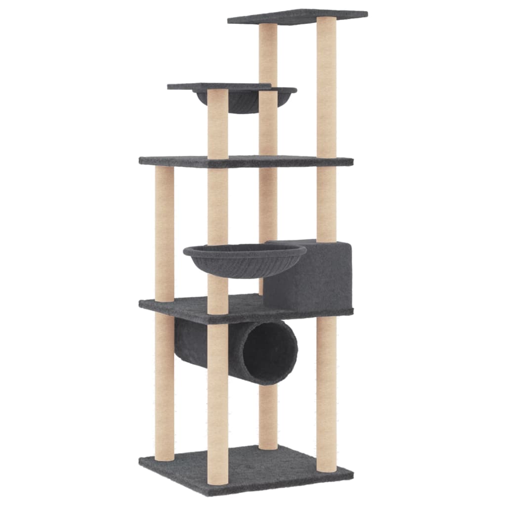 Cat Tree with Sisal Scratching Posts Dark Grey 141 Cm