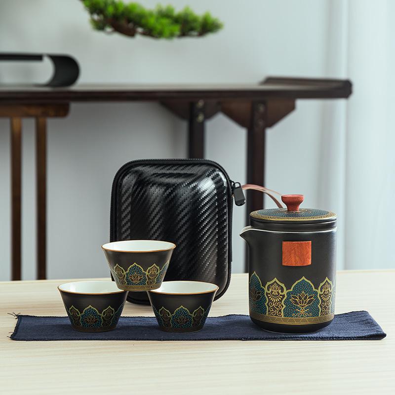 Podróżny ceramiczny zestaw do herbaty kung fu kreatywny ekspresowy kubek z tacą do herbaty cztery filiżanki puszka na herbatę kompletny zestaw prezentów biznesowych