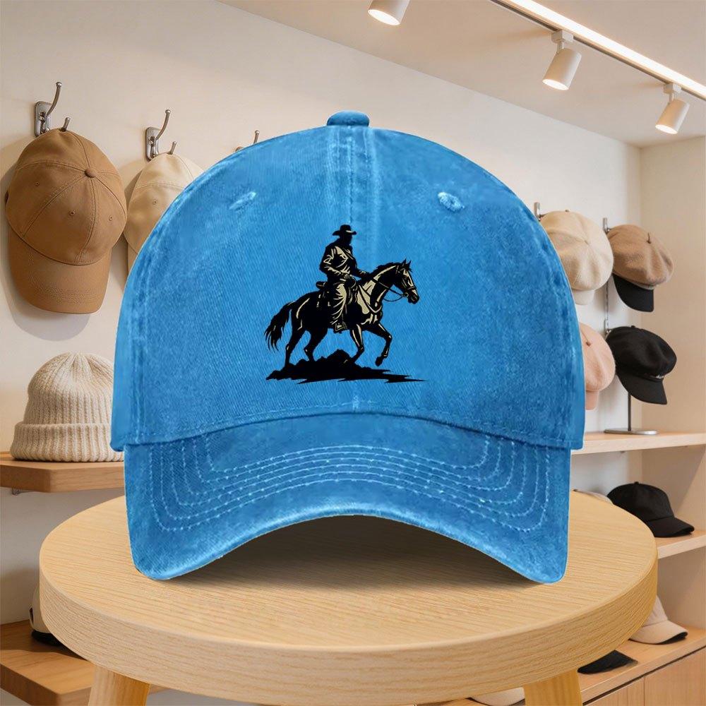 A MenS Baseball Cap Featuring a Horse Riding Design This Stylish And Casual Hat Is Adjustable And Perfect for Outings During S